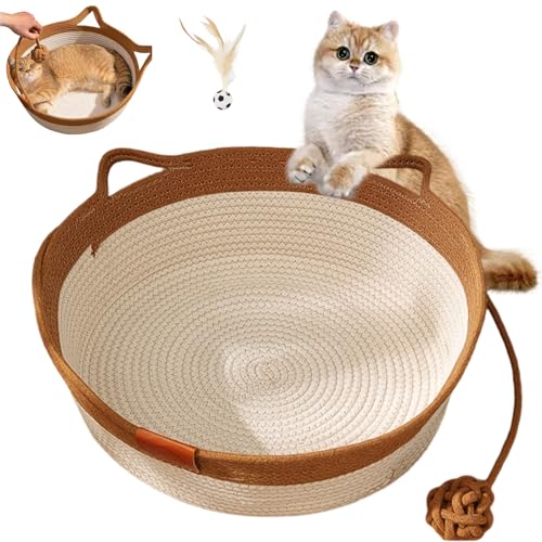 Vgpbphj Stimulicat Cat Bed, Stimulicat Handwoven Basket, Cat Bed Rope Cotton, Foldable Scratchable Hammock with Cats Ear Design, Breathable & Easy to Clean, All Season Universal (Brown, L) von Vgpbphj
