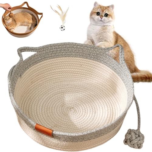 Vgpbphj Stimulicat Cat Bed, Stimulicat Handwoven Basket, Cat Bed Rope Cotton, Foldable Scratchable Hammock with Cats Ear Design, Breathable & Easy to Clean, All Season Universal (Gray, S) von Vgpbphj