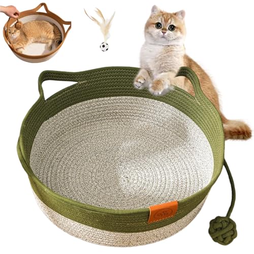 Vgpbphj Stimulicat Cat Bed, Stimulicat Handwoven Basket, Cat Bed Rope Cotton, Foldable Scratchable Hammock with Cats Ear Design, Breathable & Easy to Clean, All Season Universal (Green, M) von Vgpbphj
