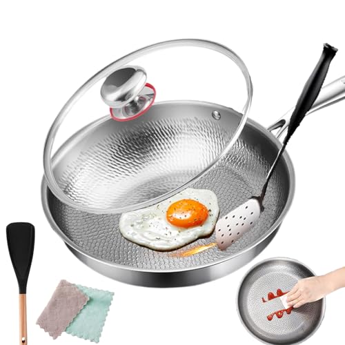 kovali Titan Bratpfanne, Titan-Premium-Pfanne, 26/28/30 cm Titanium Pfanne unbeschichtet Für alle Herdarten bestens geeignet, antihaft, leichtigkeit, robustheit, kratzfeste (28CM,Mit Abdeckung) von Vgpbphj