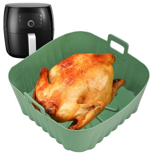 Green Silikonform Air Fryer Korb aus Silikon für Luftfritteuse, quadratische Auskleidungen aus Silikon, wiederverwendbar, Behälter aus Silikon für Druckluftfritteuse, 22 x 20,5 x 9 cm Green Silikonform Air Fryer Korb aus Silikon für Luftfritteuse, quadratische Auskleidungen aus Silikon, wiederverwendbar, Behälter aus Silikon für Druckluftfritteuse, 22 x 20,5 x 9 cm von Vgvgaj