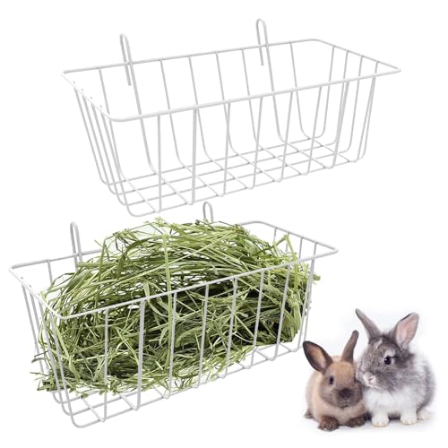 Set mit 2 Heufutterstationen aus Metall für Kaninchen, Heuständer zum Aufhängen, 23 x 10 x 7,5 cm, Halterung für Kaninchen, Korb mit Haken, Heufutterstation für Frettchen, Meerschweinchen und kleine von Vgvgaj