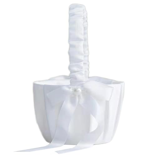 Vgvgaj 20x13cm Blumenkorb Weiß Hochzeit Blumenmädchen Korb Blumenkörbe Aus Satin Mit Bowknot Blumenmädchen Streukorb Romantischer Hochzeitsblumen Zeremonie Decoration von Vgvgaj