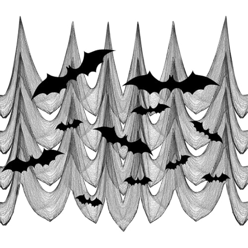 Vgvgaj Schwarzer Stoff für Halloween, schwarzer Stoff | 4 Stück aus gruseligem Stoff mit 11 Fledermäusen, Halloween Spukstaub, 50,9 x 172 cm, für Außendekoration, Hof, Eingangstüren Vgvgaj Schwarzer Stoff für Halloween, schwarzer Stoff | 4 Stück aus gruseligem Stoff mit 11 Fledermäusen, Halloween Spukstaub, 50,9 x 172 cm, für Außendekoration, Hof, Eingangstüren von Vgvgaj