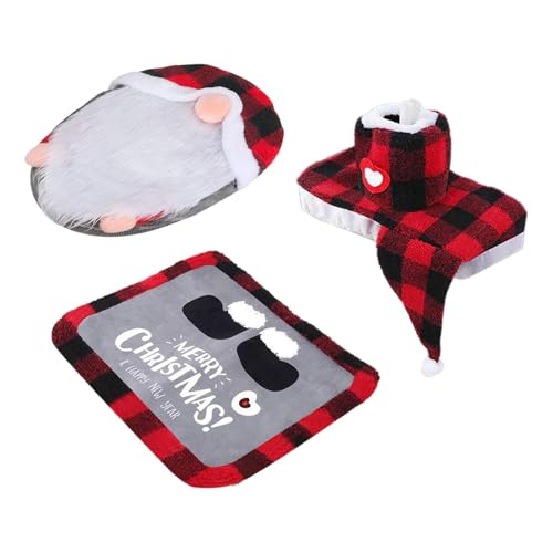 Vgvgaj Weihnachts-Toilettenbezug-Set Wichtel Toilettensitzbezug Und Teppich Wichtel Weihnachts-Toilettendekorationsset Weihnachten Toilettendeckel Teppich Weihnachtsdeko von Vgvgaj