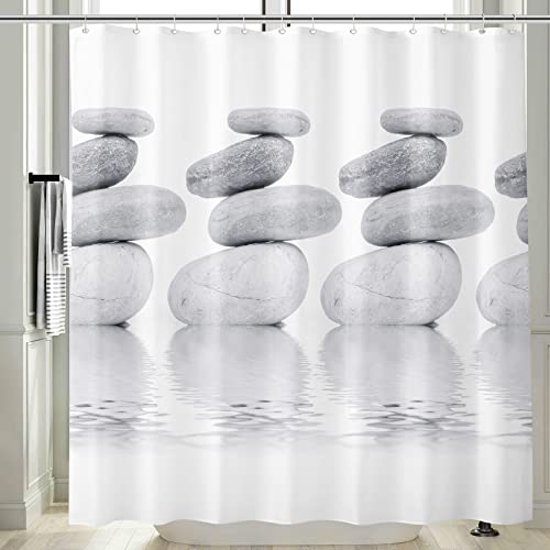 Vgzsyomqib 3D Zen Duschvorhang Anti Schimmel Wasserdicht für Badewanne Waschen Yoga Wasser Stoff Bad Vorhang Shower Curtains 120 x 200 Lang Grau Weiß Steine Duschvorhänge Waschbar Textil mit Haken von Vgzsyomqib