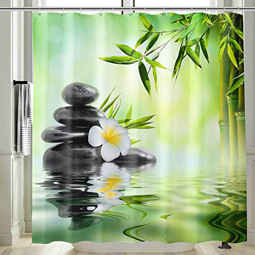 Vgzsyomqib 3D Zen Duschvorhang Anti Schimmel Wasserdicht für Badewanne Yoga Orchidee Stoff Bad Vorhang Shower Curtains 180x180 Lang Grün Bambus Schwarz Duschvorhänge Waschbar Textil mit Haken von Vgzsyomqib