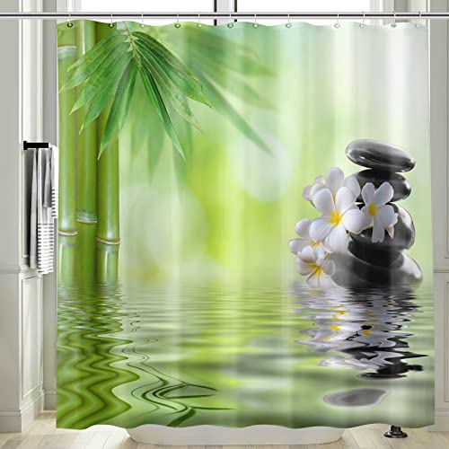 Vgzsyomqib 3D Zen Duschvorhang Antischimmel Wasserdicht für Badewanne Natur Orchidee Blumen Stoff Vorhang Shower Curtains 180x200 Lang Grün Bambus Duschvorhänge Waschbar Textil mit Haken von Vgzsyomqib