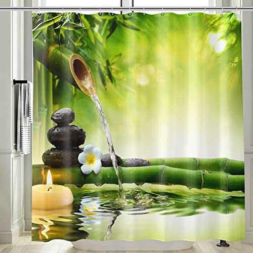 Vgzsyomqib 3D Zen Duschvorhang Antischimmel Wasserdicht für Badewanne Natur Orchidee Stoff Vorhang Shower Curtains 180x180 Lang Grün Bambus Gelb Duschvorhänge Waschbar Textil mit Haken von Vgzsyomqib