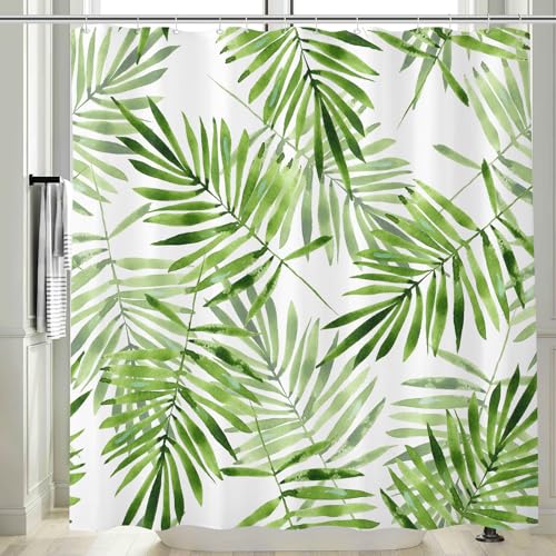 Vgzsyomqib Blätter Grün Duschvorhang 180x180 Anti Schimmel Wasserdicht Badewanne Stoff Shower Curtains Dschungel Pflanzen Muster Jungle Motiv Duschvorhänge Waschbar Textil mit Ösen von Vgzsyomqib