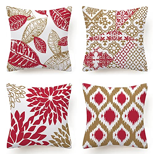 Vgzsyomqib Blumen Kissenbezug Kissen Hülle Boho Sofakissen Geometrische Muster Kissenbezüge 45x45 cm Kissenhülle Blatt Couchkissen Bezug Dekokissen Schlafzimmer Kopfkissen Bezüge 4er Set Rot Taupe von Vgzsyomqib