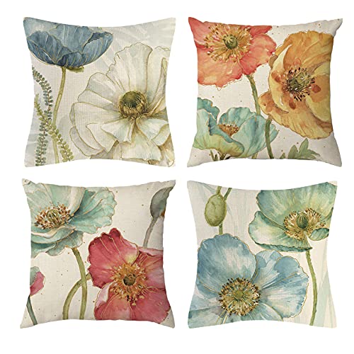 Vgzsyomqib Blumen Kissenbezug Kissen Hülle Sofakissen Pflanzen Kissenbezüge 45x45 cm Dekokissen Couchkissen Bezug Schlafzimmer Kopfkissen Bezüge Kissenhülle Deko Kinder 4er Set Farbig von Vgzsyomqib