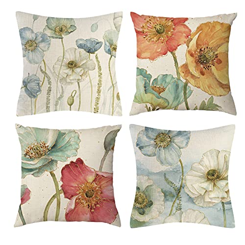 Vgzsyomqib Blumen Kissenbezug Kissen Hülle Sofakissen Pflanzen Kissenbezüge 45x45 cm Dekokissen Couchkissen Bezug Schlafzimmer Kopfkissen Bezüge Kissenhülle Deko Kinder 4er Set Farbig von Vgzsyomqib