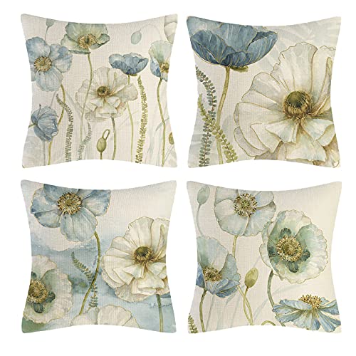 Vgzsyomqib Blumen Kissenbezug Kissen Hülle Sofakissen Pflanzen Kissenbezüge 45x45 cm Dekokissen Couchkissen Bezug Schlafzimmer Kopfkissen Bezüge Kissenhülle Deko Kinder 4er Set Grün Beige von Vgzsyomqib