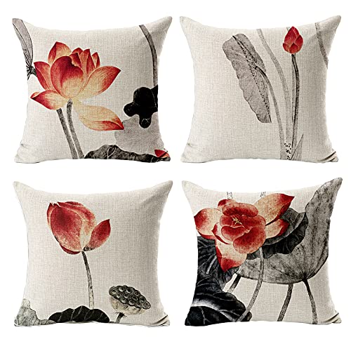 Vgzsyomqib Blumen Kissenbezug Kissen Hülle Sofakissen Pflanzen Kissenbezüge 45x45 cm Kissenhülle Deko Couchkissen Bezug Schlafzimmer Kopfkissen Bezüge DekokissenKinder 4er Set Beige Rot Grau von Vgzsyomqib