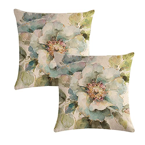 Vgzsyomqib Blumen Vögel Kissenbezug Kissen Hülle Pflanzen Sofakissen Kissenbezüge 45x45 cm Dekokissen Couchkissen Bezug Schlafzimmer Kopfkissen Bezüge Deko Kissenhülle 2er Set Blaugrün Beige von Vgzsyomqib