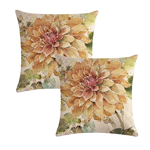 Vgzsyomqib Blumen Vögel Kissenbezug Kissen Hülle Pflanzen Sofakissen Kissenbezüge 45x45 cm Dekokissen Couchkissen Bezug Schlafzimmer Kopfkissen Bezüge Deko Kissenhülle 2er Set Gelb Grün von Vgzsyomqib