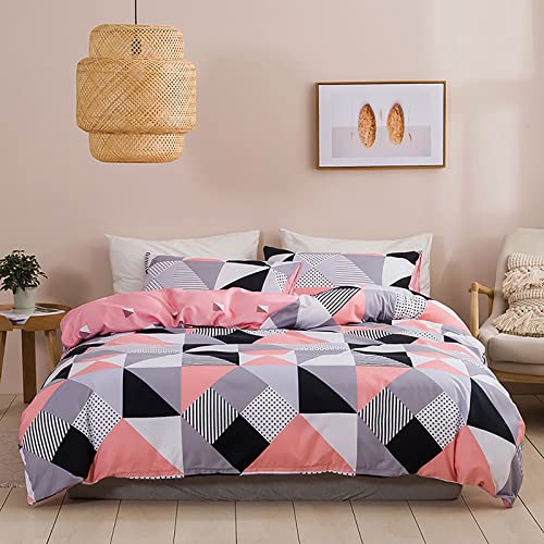 Vgzsyomqib Geometrisch Bettwäsche Set 1 Bettbezug 200x220 cm mit 2 Kissenbezug 50x75 cm Weiche Mikrofaser Modern Bettwäsche-Sets 3teilig Geometrie Kariert Bettbezüge mit Reißverschluss 3er Set Rosa von Vgzsyomqib