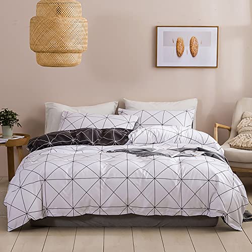 Vgzsyomqib Geometrisch Bettwäsche Set 1 Bettbezug 200x220 cm mit 2 Kissenbezug 50x75 cm Weiche Weiß Wendebettwäsche Bettwäsche-Sets 3teilig Geometrie Kariert Bettbezüge mit Reißverschluss 3er Set von Vgzsyomqib