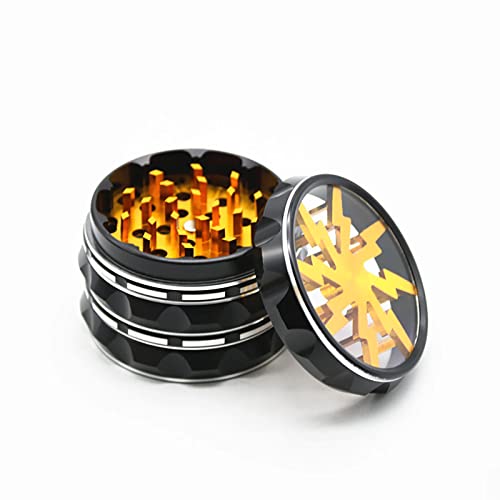 Vgzsyomqib Grinder Aluminium 63mm Grinder Crusher Mühle Groß Metall 4 Teilig für Spice Gewürze Herb Kaffee Kräutermühle Mill 4-teiliges Set mit Pollen Scraper - Blitz Gelb von Vgzsyomqib