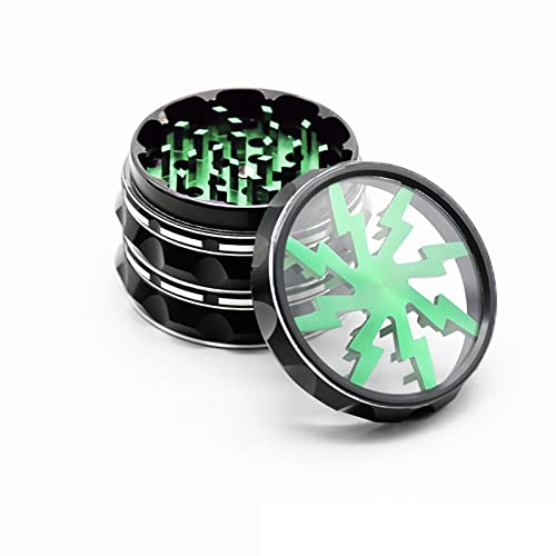 Vgzsyomqib Grinder Aluminium 63mm Grinder Crusher Mühle Groß Metall 4 Teilig für Spice Gewürze Herb Kaffee Kräutermühle Mill 4-teiliges Set mit Pollen Scraper - Blitz Grün von Vgzsyomqib