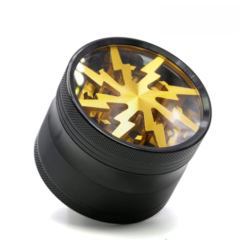 Vgzsyomqib Grinder Edelstahl 63mm Gewürzmühle Crusher Mühle Groß Metall 4 Teilig Set für Spice Gewürze Herb Schwarz Kräutermühle Mill mit Pollenfach - Blitz Gold von Vgzsyomqib