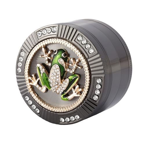 Vgzsyomqib Groß Grinder 63mm Grau Zink Metall Grinder Crusher Mühle 4 Teilig Set für Spice Gewürze Herb Edelstahl Kräutermühle Mill mit Pollenfach - Motiv Frosch von Vgzsyomqib