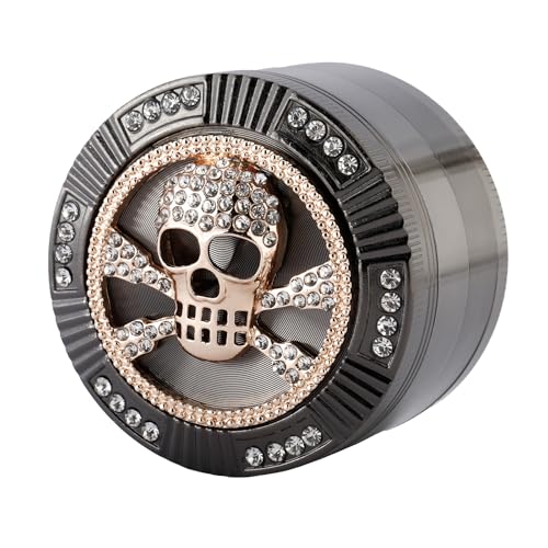 Vgzsyomqib Groß Grinder 63mm Grau Zink Metall Grinder Crusher Mühle 4 Teilig Set für Spice Gewürze Herb Edelstahl Kräutermühle Mill mit Pollenfach - Motiv Skull von Vgzsyomqib