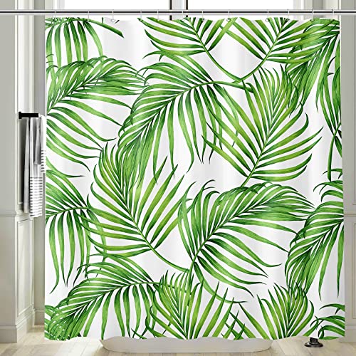 Vgzsyomqib Grün Blätter Duschvorhang Antischimmel Wasserdicht für Badewanne Natur Dschungel Pflanzen Vorhang Shower Curtains 120 x 200 Jungle Motiv Duschvorhänge Waschbar Textil mit Haken von Vgzsyomqib