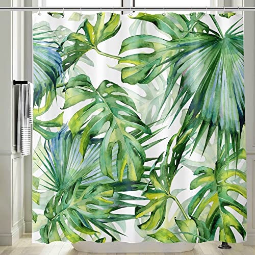 Vgzsyomqib Grün Blätter Duschvorhang Antischimmel Wasserdicht für Badewanne Natur Dschungel Pflanzen Vorhang Shower Curtains 180x200 Blau Jungle Motiv Duschvorhänge Waschbar Textil mit Haken von Vgzsyomqib