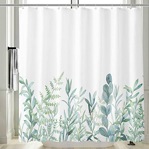 Vgzsyomqib Grün Eukalyptus Duschvorhang Antischimmel Wasserdicht für Badewanne Natur Pflanzen Weiß Vorhang Shower Curtains 120 x 200 Blau Blätter Blumen Duschvorhänge Waschbar Textil mit Haken von Vgzsyomqib