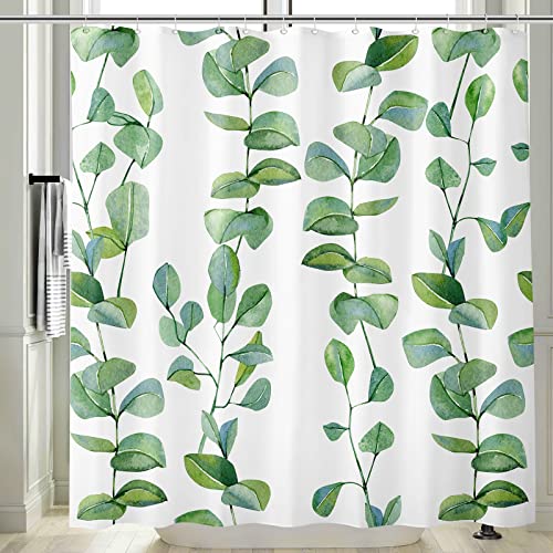 Vgzsyomqib Grün Eukalyptus Duschvorhang Antischimmel Wasserdicht für Badewanne Natur Pflanzen Weiß Vorhang Shower Curtains 120 x 200 Blau Blätter Motiv Duschvorhänge Waschbar Textil mit Haken von Vgzsyomqib