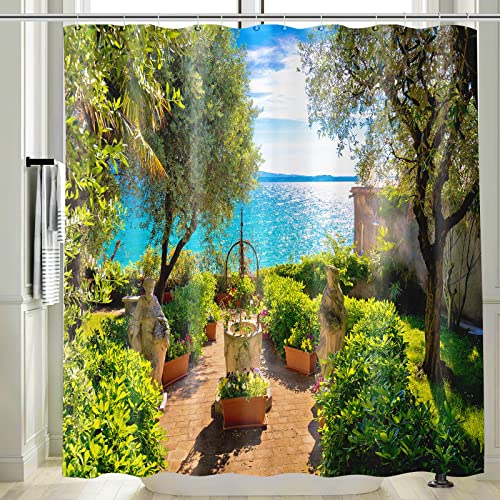 Vgzsyomqib Italien Motiv Duschvorhang Anti Schimmel Wasserdicht Badewanne 3D Blau Meer Stoff Bad Vorhang Shower Curtains 180x180 Lang Grün Natur Duschvorhänge Waschbar Textil mit Haken von Vgzsyomqib