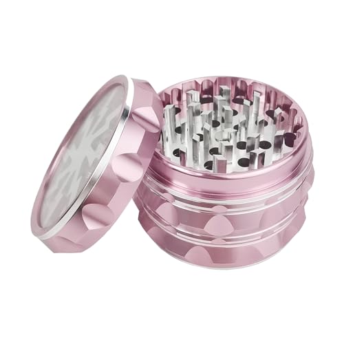 Vgzsyomqib Pink Grinder Aluminium 63mm Gewürzmühle Crusher Mühle Groß Metall 4 Teilig Set für Spice Gewürze Herb Rosa Kräutermühle Mill mit Pollenfach - Blitz Silber von Vgzsyomqib
