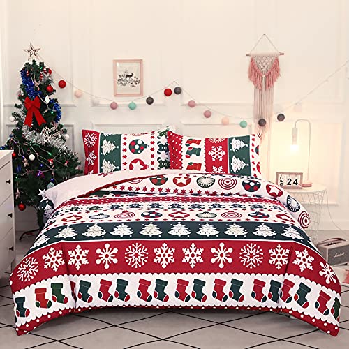 Vgzsyomqib Weihnachten Bettwäsche Set 1 Bettbezug 200x220 cm mit 2 Kissenbezug 50x75 cm Weiche Mikrofaser Bettwäsche-Sets 3teilig Weihnachtsmann Weihnachtsmotiv Bettbezüge mit Reißverschluss 3er Set von Vgzsyomqib