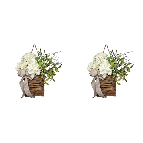 Vheolk 2X FrüHlings-Wildblumen-TüR-HäNgekorb-Kranz FrüHlings-Willkommensschild Ostertag für HaustüR, Heimdekoration von Vheolk