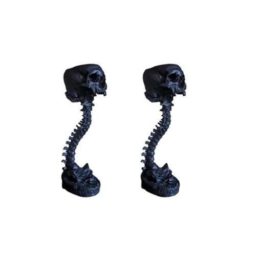 Vheolk 2X Harz-Totenkopf-Pflanzgefäß und WirbelsäUlenstäNder-Set, Polyresin-Totenkopf-Topf, Halloween-Dekoration, Retro-MenschenschäDelkopf-, Schwarz von Vheolk