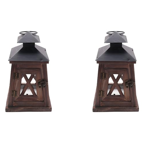 Vheolk 2X Rustikale HöLzerne Dekorative Kerzenlaterne Vintage HäNgende Kerzenhalter für Indoor Outdoor Rustikale Vintage Schmiedeeiserne Kerzenhalter Windlampe von Vheolk