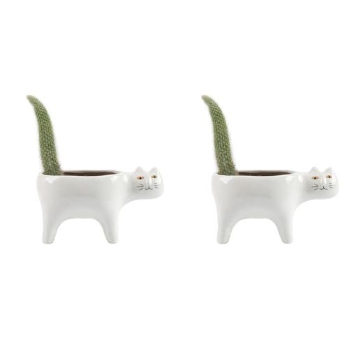 Vheolk 2X SüßE Katze Keramik Garten Blumentopf Tierbild Pflanze ÜBertopf Sukkulente Container Tischdekoration von Vheolk