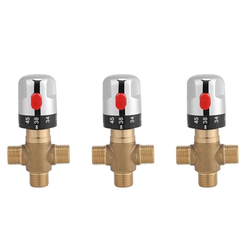 Vheolk 3X Thermostat Mischventil Aus Massivem Messing G1/2 für Duschsystem, Wassertemperaturregelung, Rohr, Becken, Thermostatregelung von Vheolk