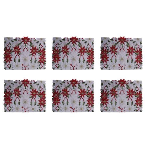 Vheolk 6X Weihnachten Bestickten TischläUfer, Luxus Holly Poinsettia TischläUfer für Weihnachts Dekorationen, 15 X 70 von Vheolk
