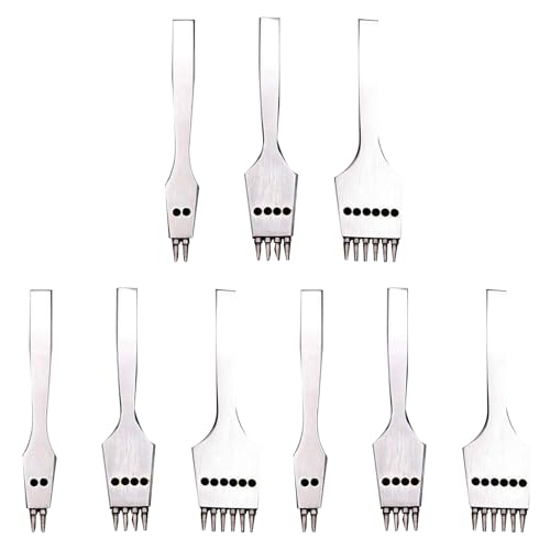Vheolk 9 Stücke 4mm Leder Craft Rund Loch Leder Puncher Abnehmbare Naht Meißel Werkzeug/Set von Vheolk