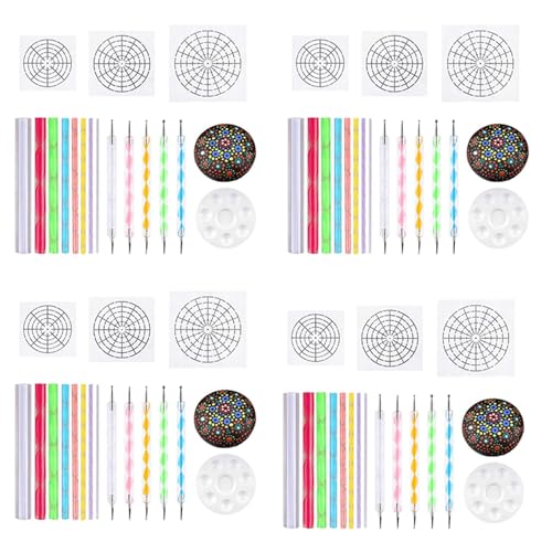 Vheolk Mandala Punktierschablonen Werkzeuge Rock Malerei Kit Kugelstift Punktier Werkzeuge Inklusive Schablone, Farbwanne (68 Paket) von Vheolk