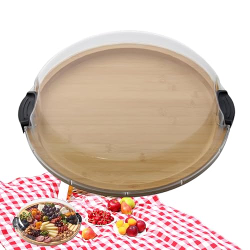 Vhjlfig Camping-Serviertablett, 30 x 30 cm, Holztablett mit sicherem Deckel, rundes Snackbrett mit Griffen, transparente Abdeckung, ideal für Picknicks, Partys, Zuhause Vhjlfig Camping-Serviertablett, 30 x 30 cm, Holztablett mit sicherem Deckel, rundes Snackbrett mit Griffen, transparente Abdeckung, ideal für Picknicks, Partys, Zuhause von Vhjlfig