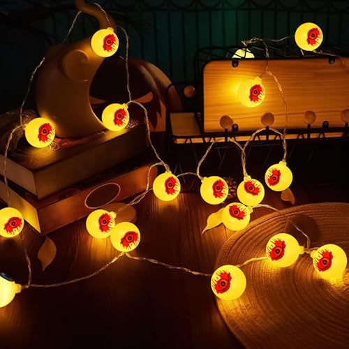 Vhjlfig Schaurige Augen Lichterkette - Deko-Augenlichter Für Halloween-Dekoration,Batteriebetriebene Deko Für Baum Fenster Garten Fensterbank Innenhof Wand von Vhjlfig