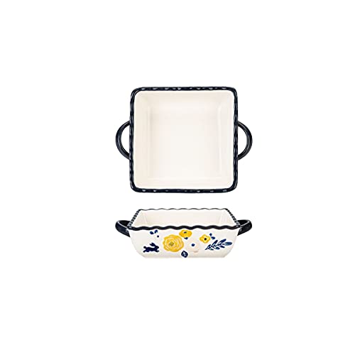 Auflaufform for den Ofen, Mini-Ofenformen aus Keramik – 2er-Set | Ofen-zu-Tisch-Backformen | Lasagne-, Kuchen- und Auflauftopf | Quadratisch, Rot, 10 Zoll (Color : Blue, Size : 10in) von VhoMes
