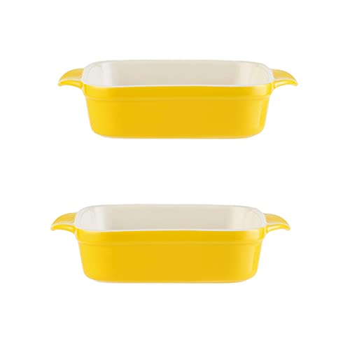 Auflaufform for den Ofen, rechteckige Keramik-Auflaufform, ideal for Ofenform, Lasagneform, kleine Auflaufform, kleine Auflaufform, 2er-Set, rot, 7 Zoll (Color : Yellow, Size : 5.5Inch) von VhoMes