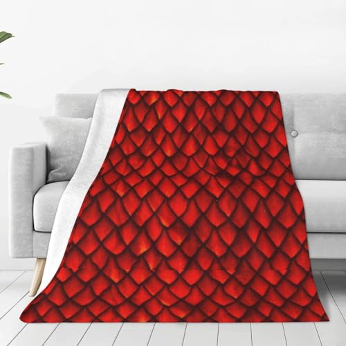 Decke, rote Drachenschuppen, weiche Überwurfdecke, ganzjährig warme Decken, leichte Flauschige Flanellüberwürfe für Bett, Sofa, Couch 150X125 cm von VhoMes
