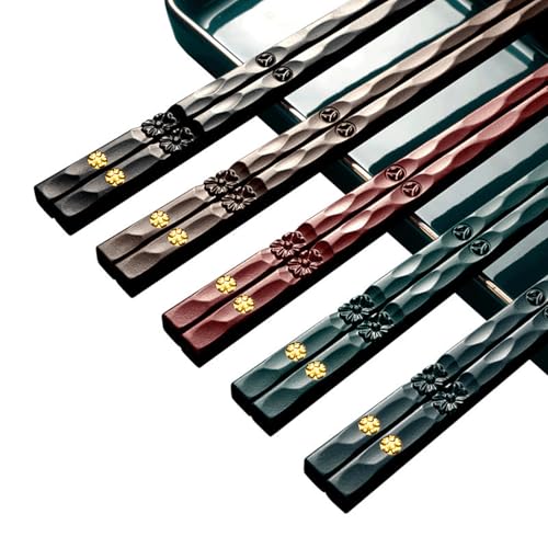 5 Paar Fiberglas-Essstäbchen, Wiederverwendbare japanische Essstäbchen, spülmaschinenfest, 24cm rutschfeste Stäbchen Set (Set B - 5 Paar) von Vhtanop