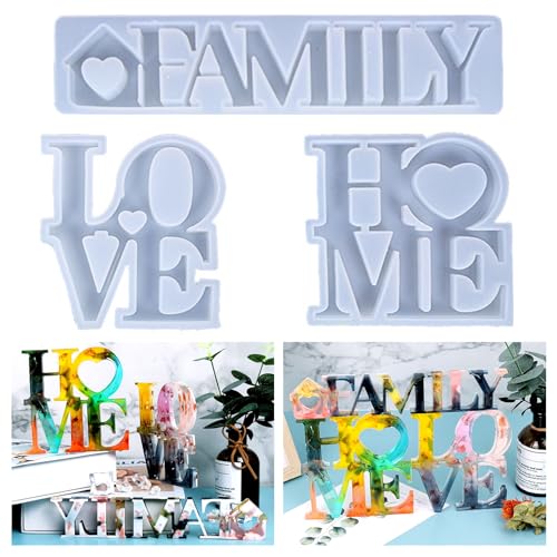 Vhtanop 3 Stück Epoxidharz Formen Buchstaben, Love Home Family Set Giessform Silikon, Silikonformen Gießformen, Harz Gießen Formen, für DIY Handwerk und Haus Dekoration von Vhtanop